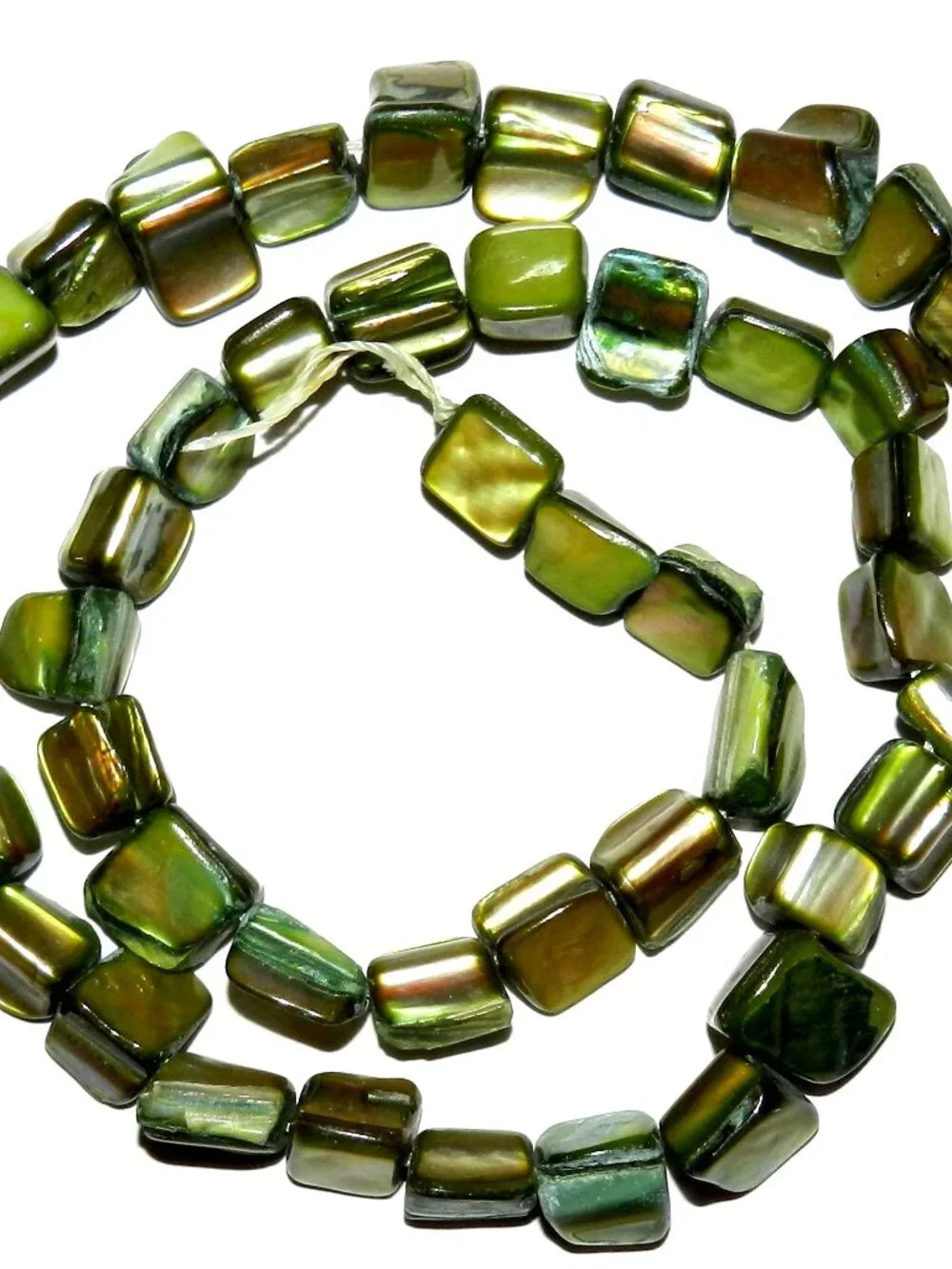 Green Medium 8mm - 10mm Tri-Tip Nugget Mother of Pearl Shell Beads 15
